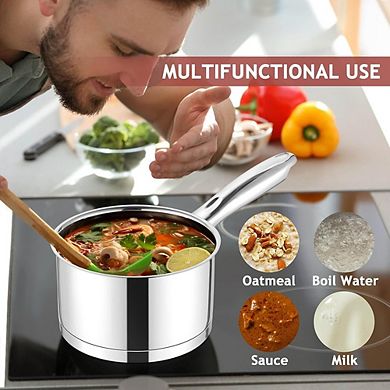 Stainless Steel Saucepan with Lid, Non-Toxic, All-Stove Safe