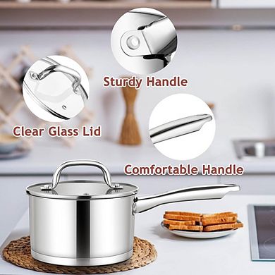 Stainless Steel Saucepan with Lid, Non-Toxic, All-Stove Safe