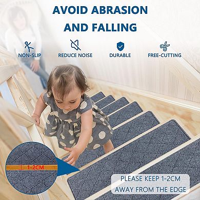 Stair Treads Non Slip Carpet 15 Pack 8" X 30" Indoor Wooden Steps Reusable Adhesive Polyester TPR