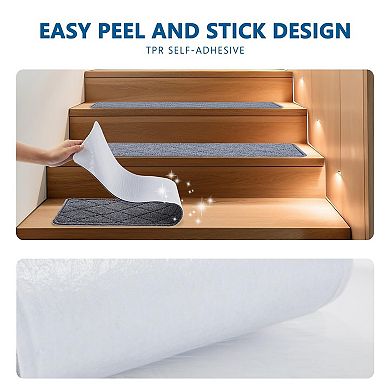 Stair Treads Non Slip Carpet 15 Pack 8" X 30" Indoor Wooden Steps Reusable Adhesive Polyester TPR