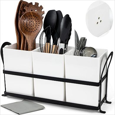 Cutlery Holder with Drain Holes 3 Piece Set for Countertop
