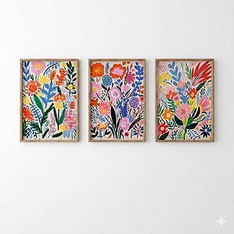 Flower Market Wall Art Set of 3 Matisse Style Floral Canvas Prints Decor