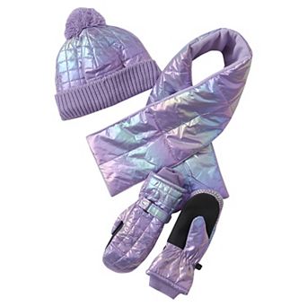 Kids' Lands' End Iridescent Hat, Scarf & Mittens 3 pc Set