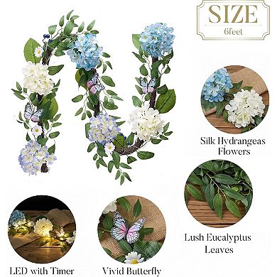 Flower Garland with Lights 6 Feet for Mantle Hydrangeas