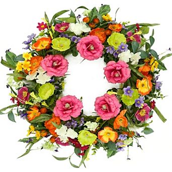Spring Summer Peony Wreath Colorful Floral for Front Door