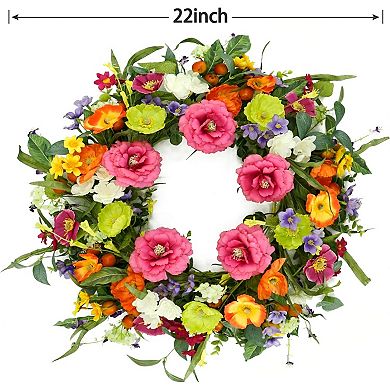 Spring Summer Peony Wreath Colorful Floral for Front Door
