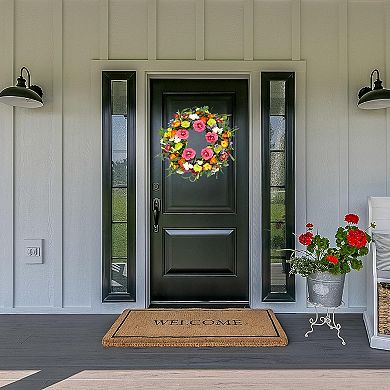 Spring Summer Peony Wreath Colorful Floral for Front Door