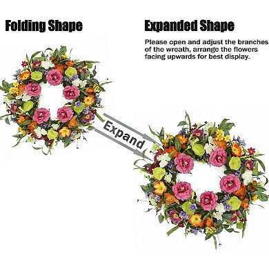 Spring Summer Peony Wreath Colorful Floral for Front Door
