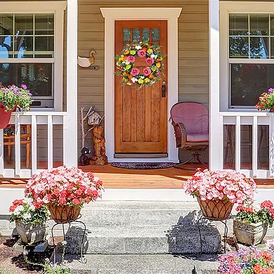Spring Summer Peony Wreath Colorful Floral for Front Door