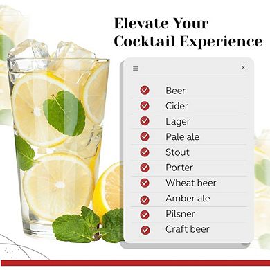 6pc Highball Glass Set, Drinking Glasses for Cold Beverages & Cocktails