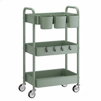3 tier Rolling Cart with Lockable Wheels Mesh Storage