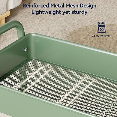3 Tier Rolling Cart with Lockable Wheels Mesh Storage