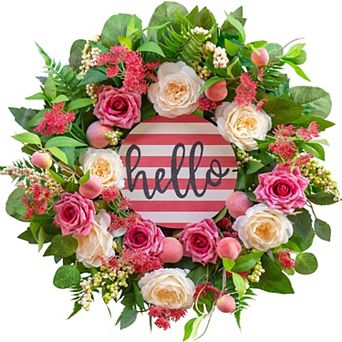 Spring Peony Rose Floral Wreath for Front Door Outside
