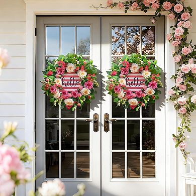 Spring Peony Rose Floral Wreath for Front Door Outside