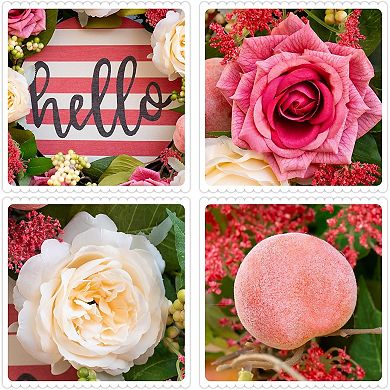Spring Peony Rose Floral Wreath for Front Door Outside