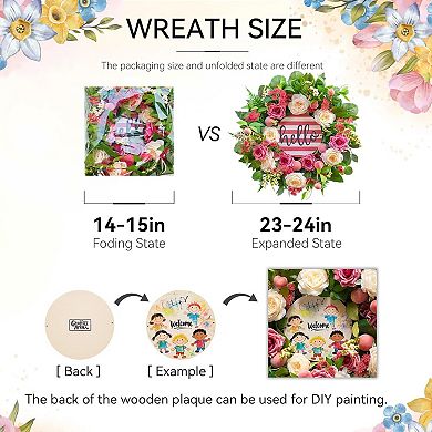 Spring Peony Rose Floral Wreath for Front Door Outside