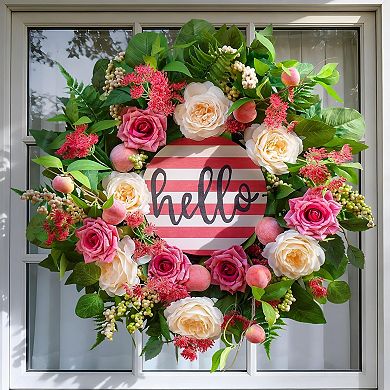 Spring Peony Rose Floral Wreath for Front Door Outside