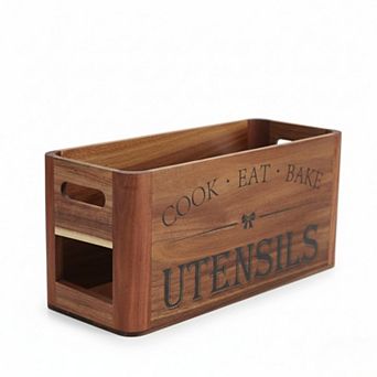 Extra Large Utensil Holder with 4 Compartments Wooden Design