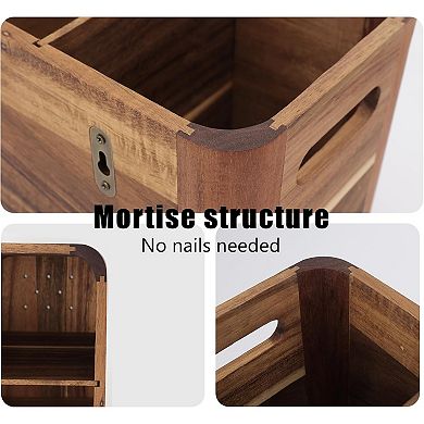 Extra Large Utensil Holder with 4 Compartments Wooden Design