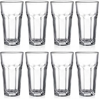 8 pc Highball Drinking Glass Set, Lead-Free Thick Glasses for Cocktails