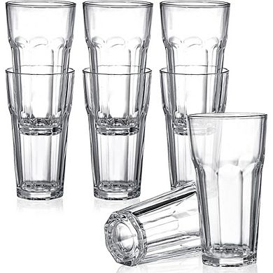 8pc Highball Drinking Glass Set, Lead-Free Thick Glasses for Cocktails