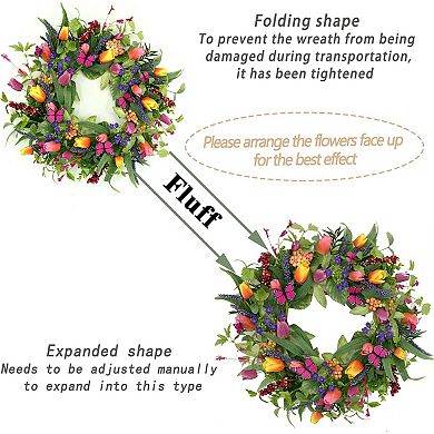 Spring Summer Tulip Wreath 22 Inch with Purple Tassels