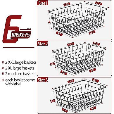 Wire Baskets for Pantry Organization 6 Pack Multiple Sizes