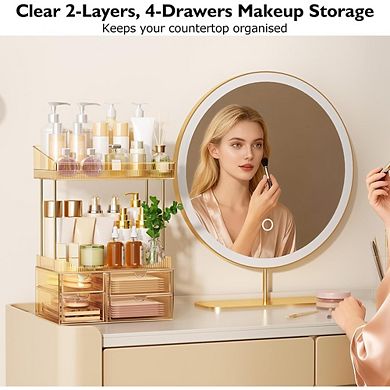 4-Tier Makeup Organizer, 4 Drawers with Dividers, Clear Cosmetic Storage