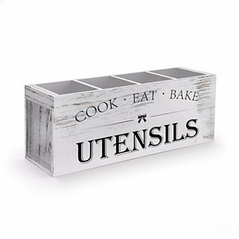 Extra Large Wooden Utensil Holder with 4 Compartments