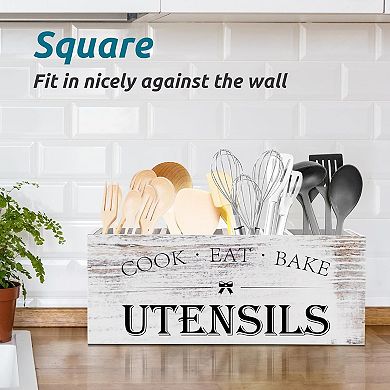 Extra Large Wooden Utensil Holder with 4 Compartments