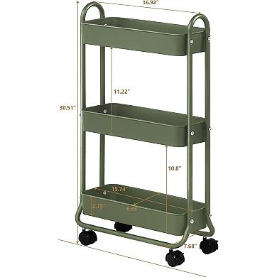 Slim Rolling Storage Cart 3 Tier for Bathroom Laundry