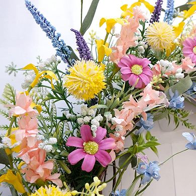 Colorful Flower Wreath with Forsythia Lavender for Front Door