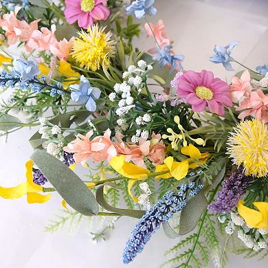 Colorful Flower Wreath with Forsythia Lavender for Front Door