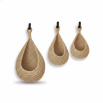 Boho Hanging Wall Baskets Set of 3 for Kitchen with Hooks