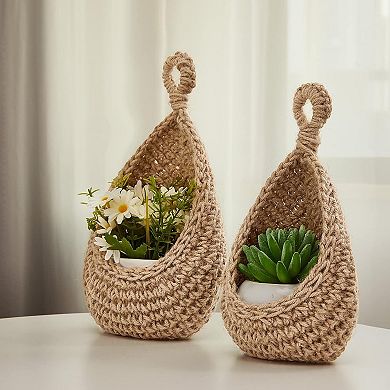 Boho Hanging Wall Baskets Set of 3 for Kitchen with Hooks
