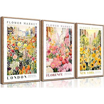 Flower Market Botanical Canvas Wall Art Colorful Floral Prints Decor