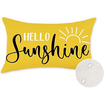 Hello Sunshine Throw Pillow Cover, Waterproof Lumbar Farmhouse Seasonal Decor
