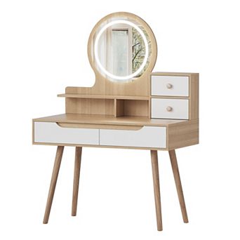 Merax Makeup Vanity Desk with 3 Adjustable Lighted Mirror with solid wood table feet