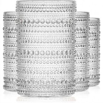 4 pc Highball Glass Set, Embossed Glasses for Water, Cocktails & Whiskey