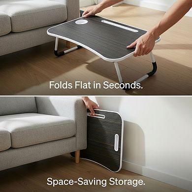 Folding Lap Desk Portable Wood with Cup Holder