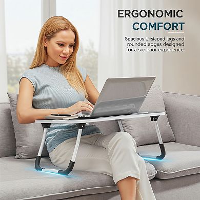 Folding Lap Desk Portable Wood with Cup Holder
