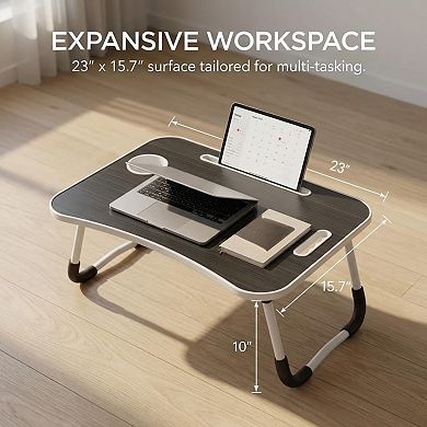 Folding Lap Desk Portable Wood with Cup Holder