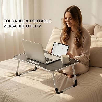 Folding Lap Desk Portable Wood with Cup Holder