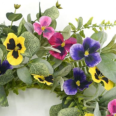 Spring Summer Wreath with Pansy and Flocked Lamb Ear Leaves
