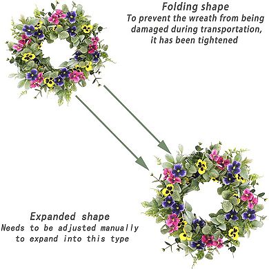 Spring Summer Wreath with Pansy and Flocked Lamb Ear Leaves