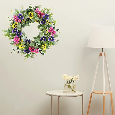 Spring Summer Wreath with Pansy and Flocked Lamb Ear Leaves