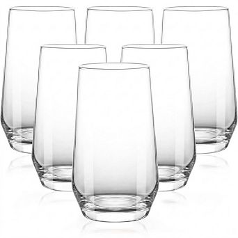 6 pc Highball Glass Set Crystal Clear, Dishwasher Safe