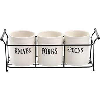 Ceramic Silverware Caddy 3 pc with Metal Rack