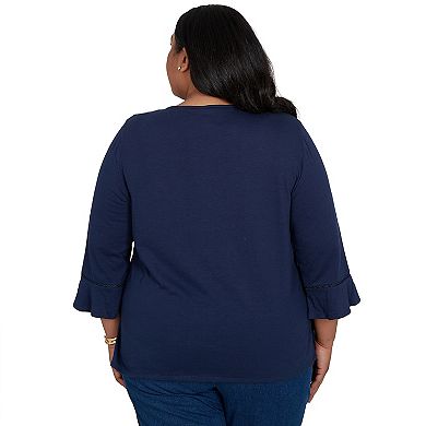 Plus Size Alfred Dunner Indigo Girls Asymmetric Sequin Flowers Knit Top