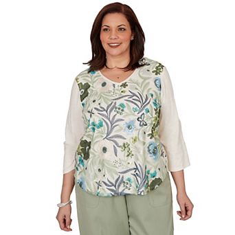 Plus Size Alfred Dunner Indigo Girls Sequined Floral Mesh Overlay Knit Top
